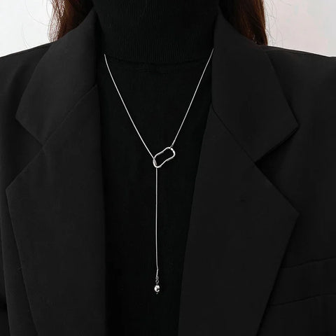 Fashion Double Love Heart Necklaces for Women - Simple Silver Color Long Tassel Jewelry Gift