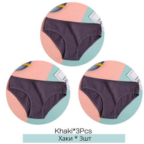 FINETOO Dames katoenen slipjes 3 stuks zachte gestreepte damesonderbroeken effen meisjes slips sexy dameslingerie M-XL comfortabel ondergoed 