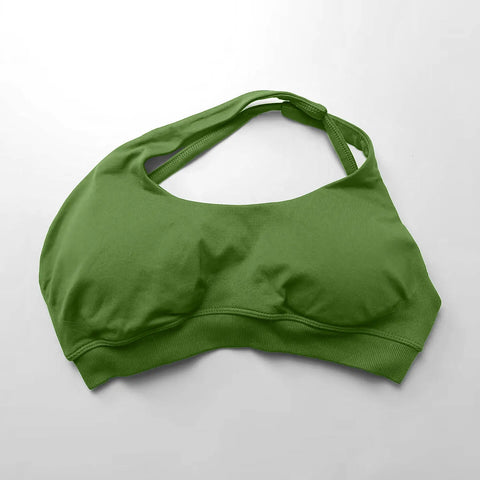 NCLAGEN Asymmetric Sports Bra Gym Top for Women - High Support Halter Backless Fitness Activewear