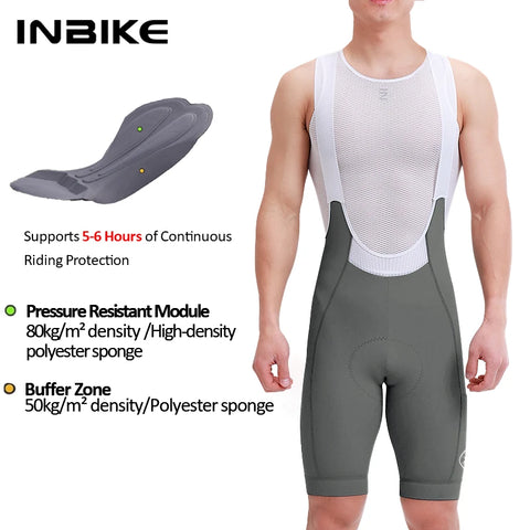 INBIKE 2025 Men's Cycling Bib Shorts - High-Waisted Breathable Biking Bibs with Pockets