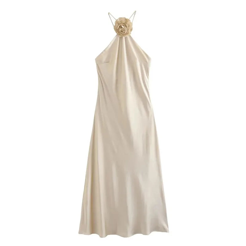 MUJER Flower Satin Long Dress