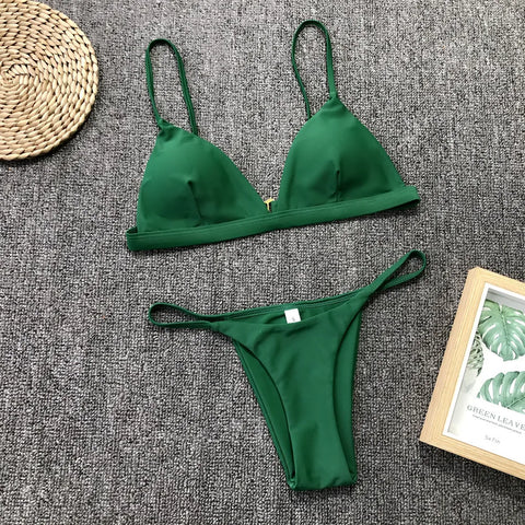Para Praia Solid Bikini Set 2025 | Sexy Push Up Badmode voor Dames | Braziliaans Laag Taille Halter Tweedelig Badpak