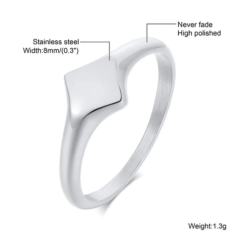 Stainless Steel Floral Signet Ring - Celestial CZ North Star Design for Men and Women