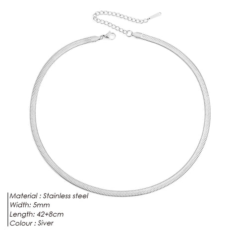 eManco Unisex Snake Chain Necklace - Silver Color Choker Stainless Steel Herringbone Chain for Women Jewelry Wholesale