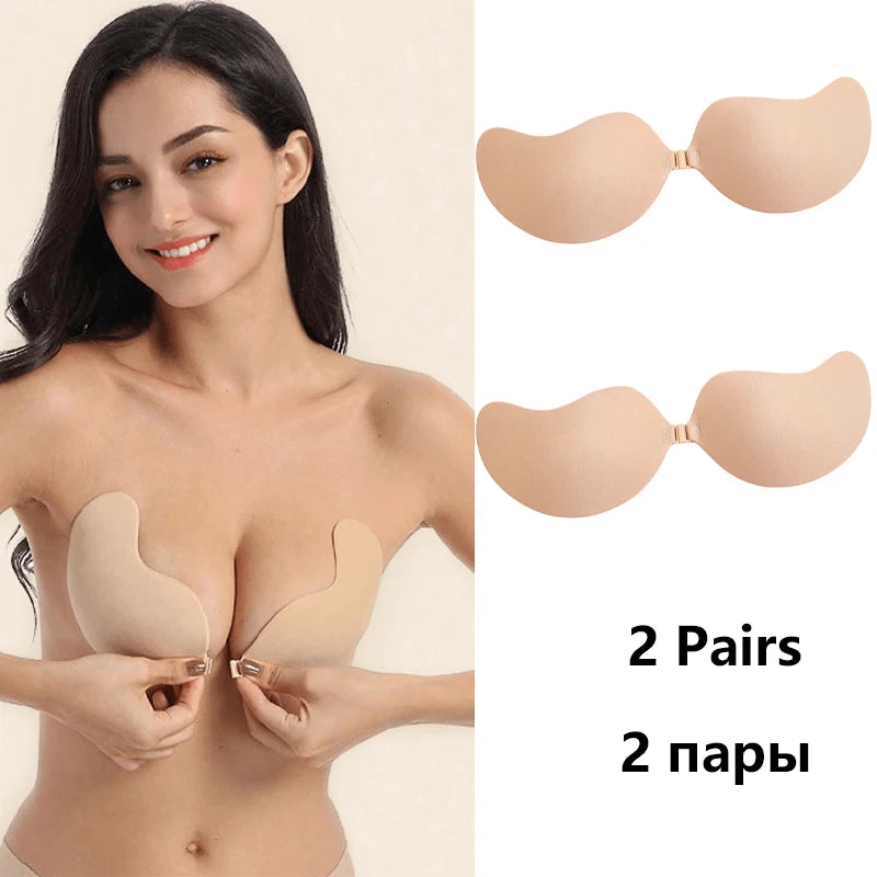 2 Pairs Invisible Strapless Adhesive Stick Bra Push Up Bras