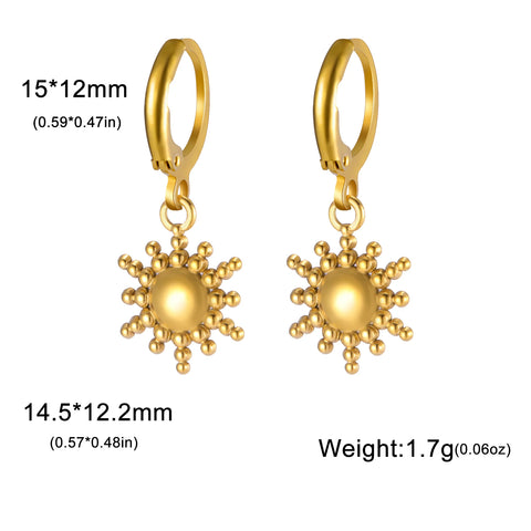 Skyrim Gold Color Stainless Steel Women's Heart Starfish Sun Pendant Hoop Earrings - Fashion Jewelry Gift
