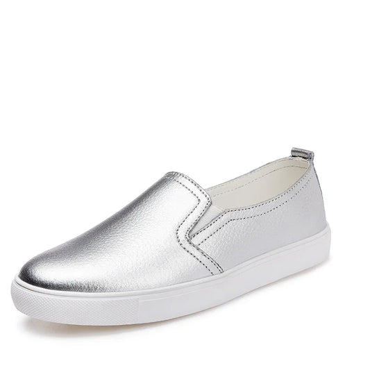 WOIZGIC Women's Genuine Leather White Loafers