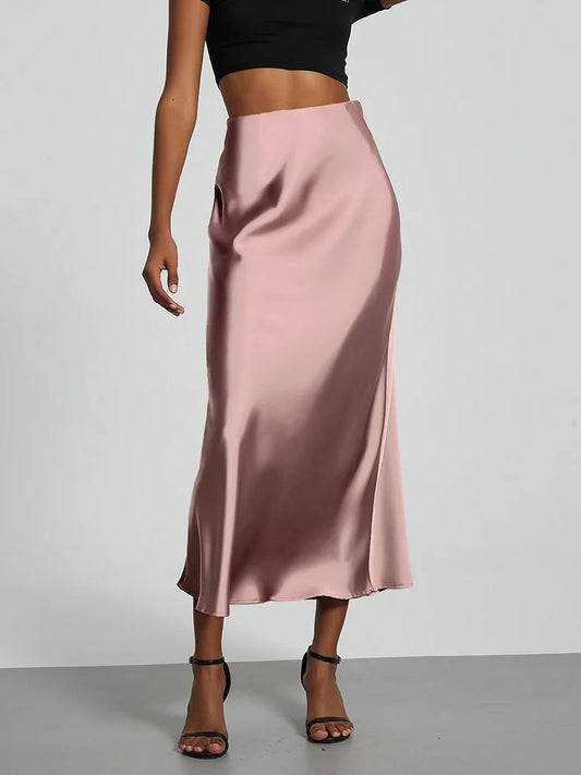 Chic Satin Fishtail Skirt - High Waist Solid Color Summer Fashion for Women