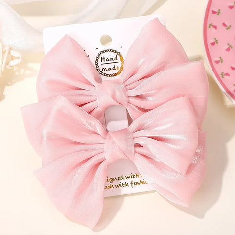 LOVEKIKI 2Pcs Girls Chiffon Hair Clips Cheer Bowknot Hairpin - Stylish and Comfortable Kids Hair Accessories