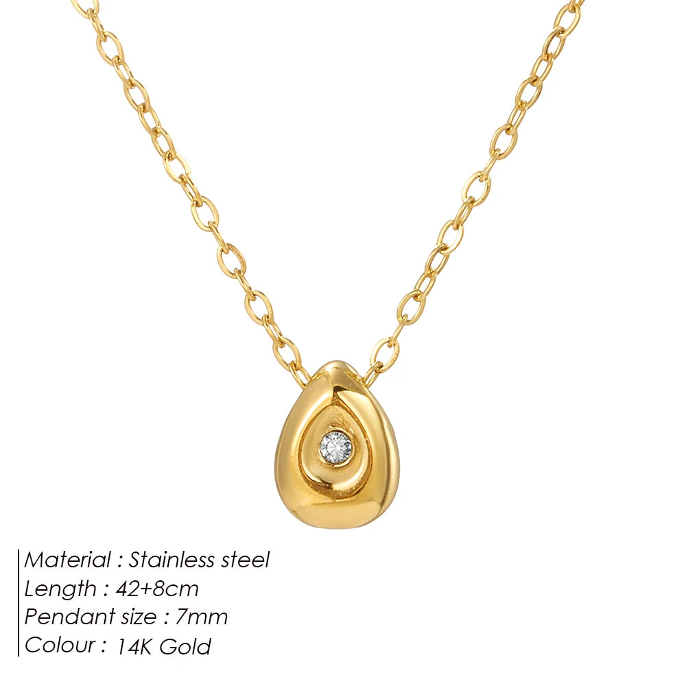 eManco Stainless Steel Gold-Plated Water Drop Pendant Necklace for Women – Adjustable Short Fine Jewelry
