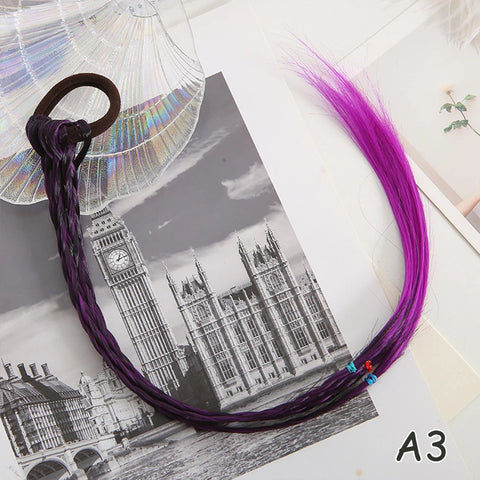 Colorful Synthetic Kids Ponytail Wigs with Headbands and Rubber Bands
