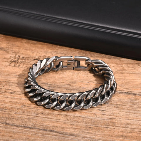 Gold Color Men's Cuban Chain Bracelet - Chunky Waterproof Stainless Steel Link Wristband