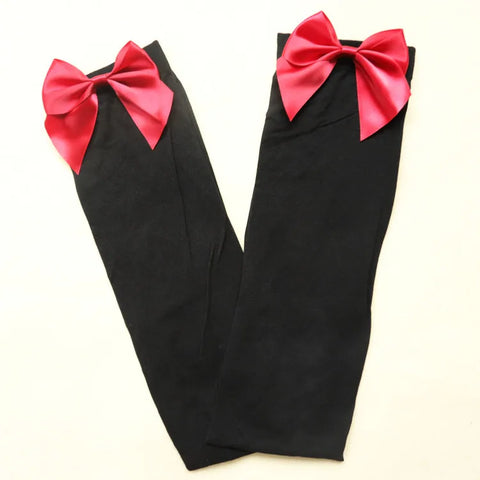 Elegant Women's Pink Bow Stay Up Thigh High Silk Stockings