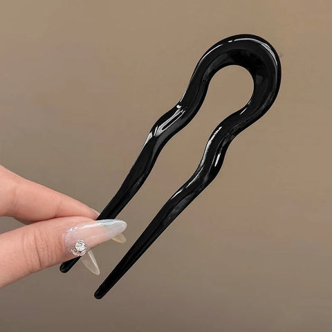 U-Shaped Tortoiseshell Hair Fork - Elegant Acrylic Hairpin for Women and Girls