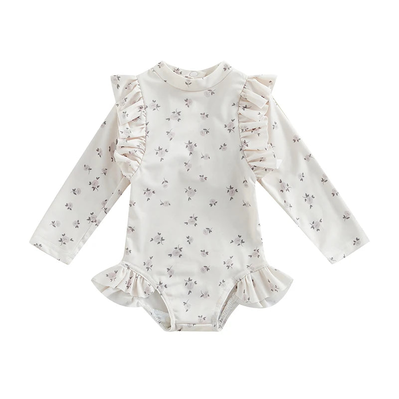 Tregren Kids Baby Meisjes Lange Mouwen Bloemen Geruit Badpak