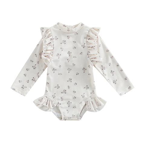 Tregren Kids Baby Meisjes Lange Mouwen Bloemen Geruit Badpak