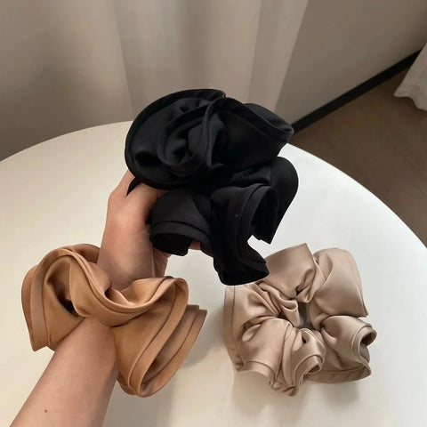 Korean Big Hair Tie Ribbon Scrunchies - Elegant Satin Elastic Hair Accessories for Women