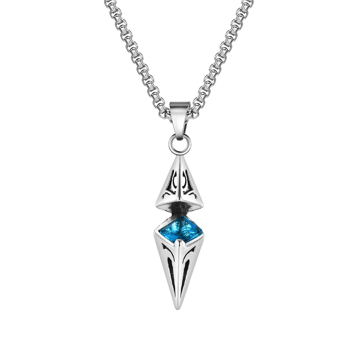 Stylish Blue Stone Necklaces for Men and Women - Stainless Steel Geometric Pendant Collar