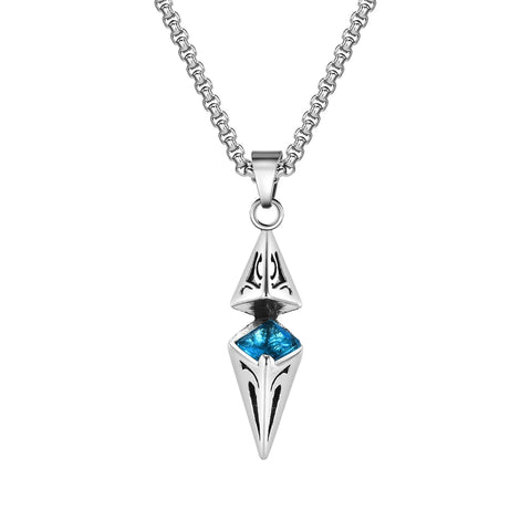Stylish Blue Stone Necklaces for Men and Women - Stainless Steel Geometric Pendant Collar