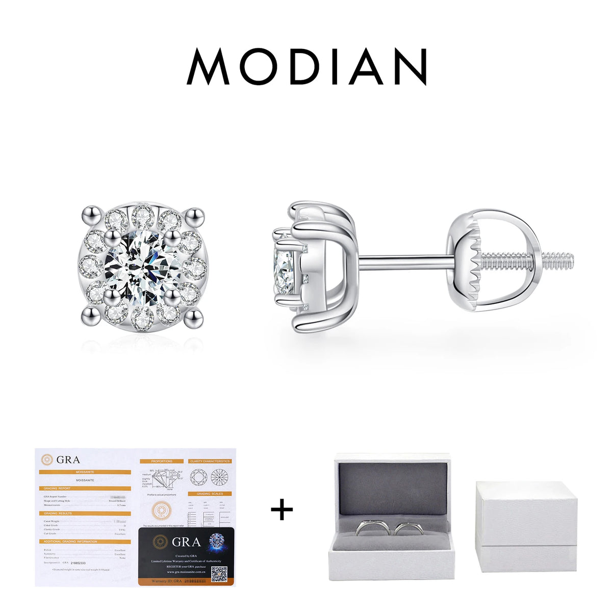 MODIAN D Color Moissanite Stud Earrings