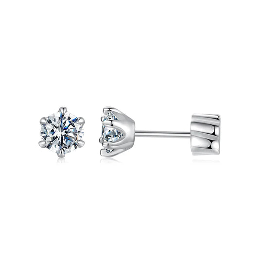 BAMOER White Gold Moissanite Earrings – 925 Sterling Silver Stud Huggies