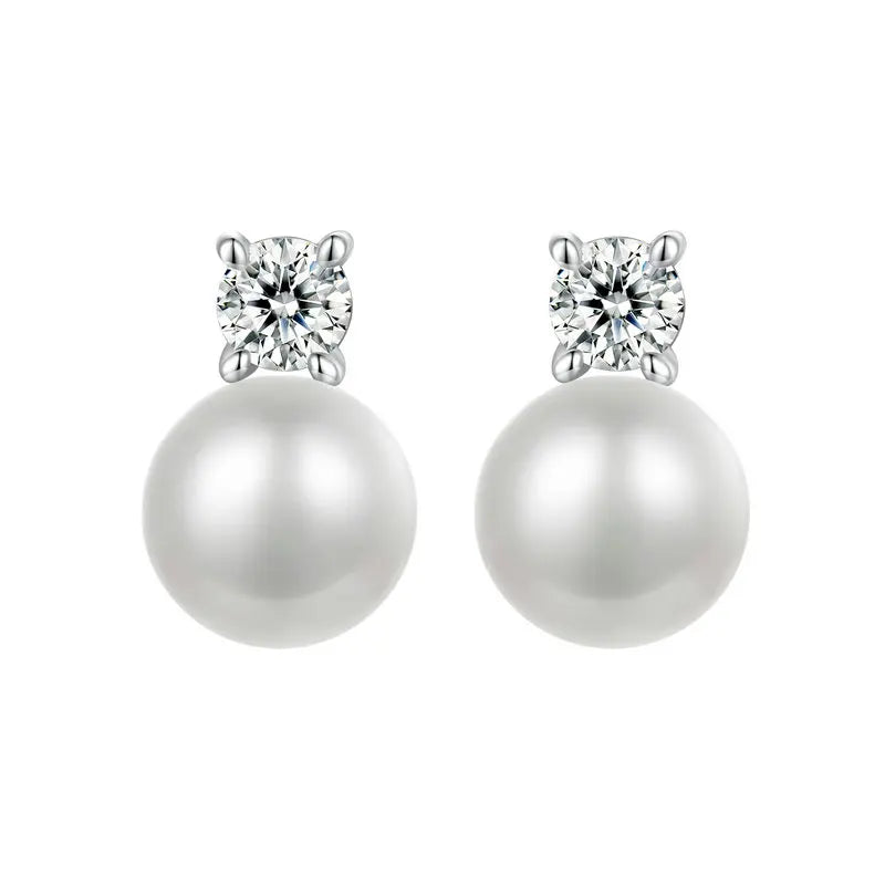 BAMOER Moissanite & Pearl Stud Earrings – 925 Sterling Silver