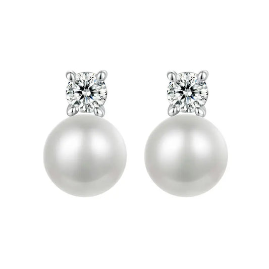 BAMOER Moissanite & Pearl Stud Earrings – 925 Sterling Silver