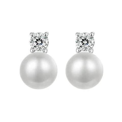 BAMOER Moissanite & Pearl Stud Earrings – 925 Sterling Silver