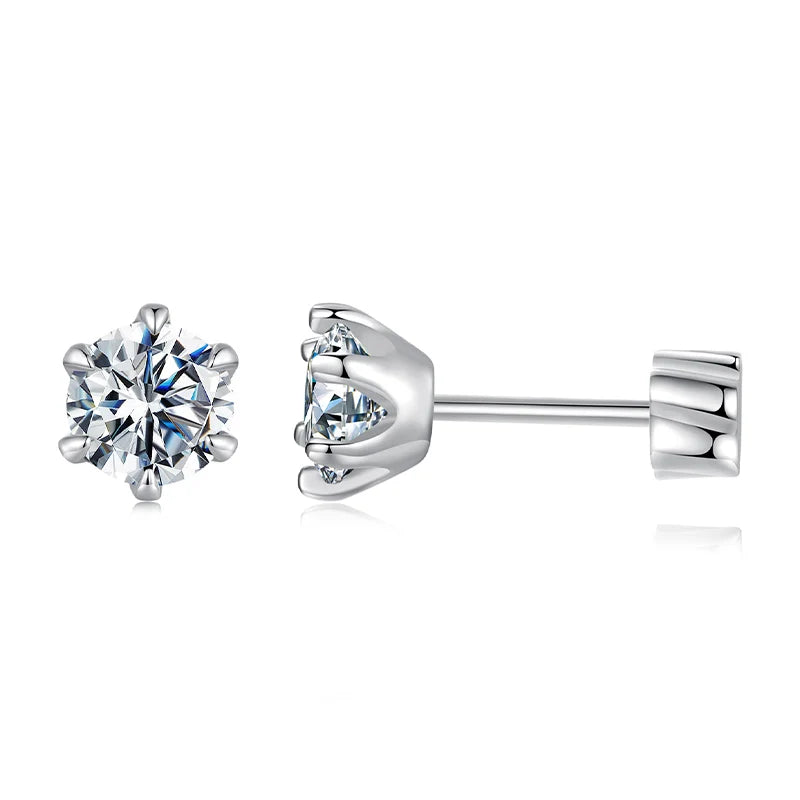 BAMOER White Gold Moissanite Earrings – 925 Sterling Silver Stud Huggies