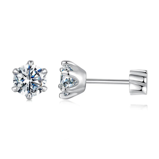 BAMOER White Gold Moissanite Earrings – 925 Sterling Silver Stud Huggies