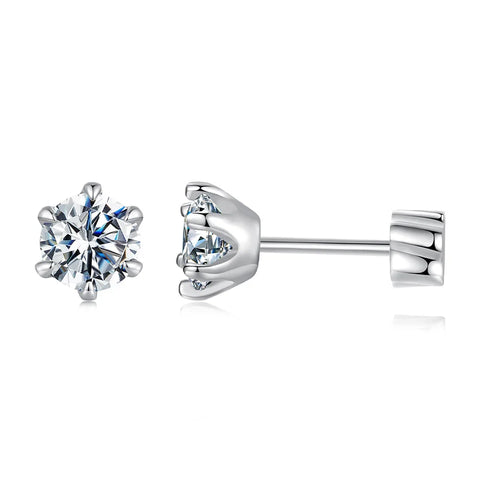 BAMOER White Gold Moissanite Earrings – 925 Sterling Silver Stud Huggies