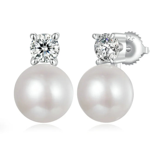 BAMOER Moissanite & Pearl Stud Earrings – 925 Sterling Silver