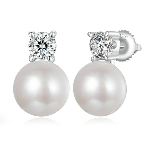 BAMOER Moissanite & Pearl Stud Earrings – 925 Sterling Silver