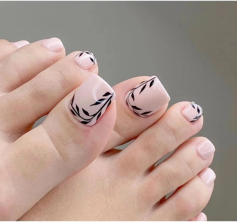 24 Pcs French Design Fake Toe Nail Press on Summer Nails