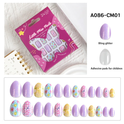 24 Pcs Children Cute Fake Nails
