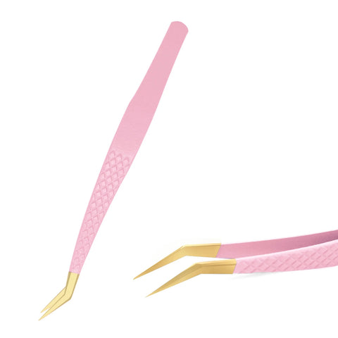 Pink Stainless Steel Eyelash Tweezers