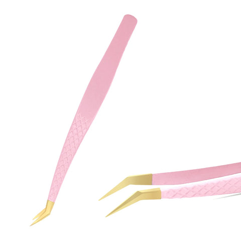 Pink Stainless Steel Eyelash Tweezers