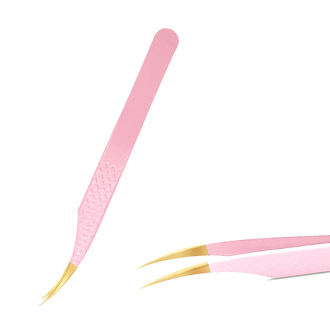 Pink Stainless Steel Eyelash Tweezers