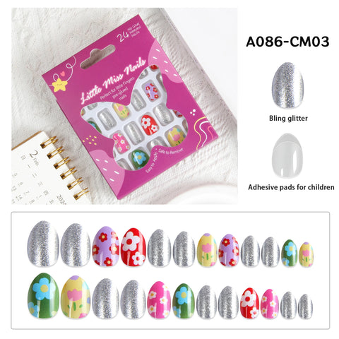 24 Pcs Children Cute Fake Nails