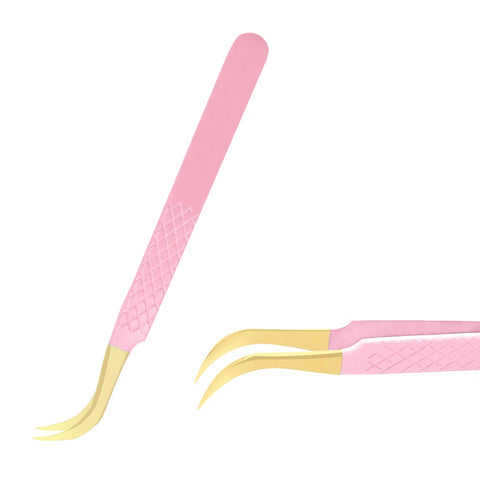 Pink Stainless Steel Eyelash Tweezers