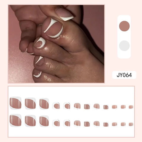 24 Pcs French Design Fake Toe Nail Press on Summer Nails