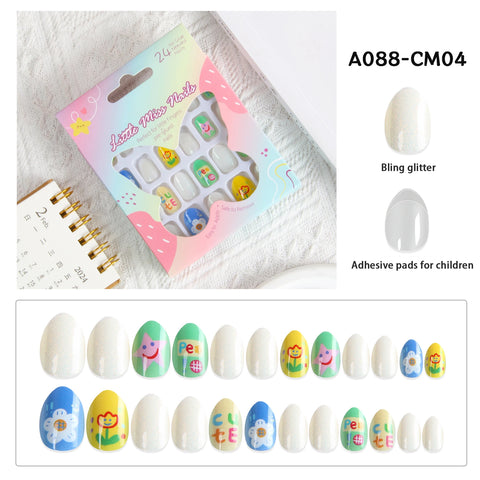 24 Pcs Children Cute Fake Nails