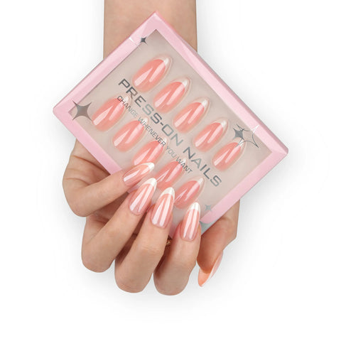 30/24pcs French Fake Nails - Almond Nail Tips Set