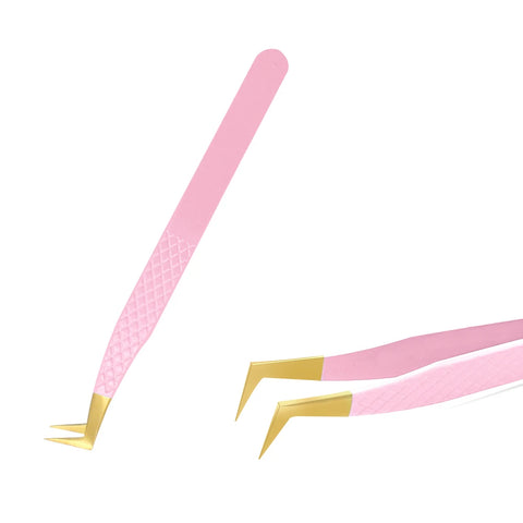 Pink Stainless Steel Eyelash Tweezers