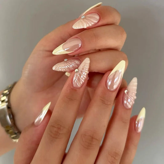 30/24pcs French Fake Nails - Almond Nail Tips Set