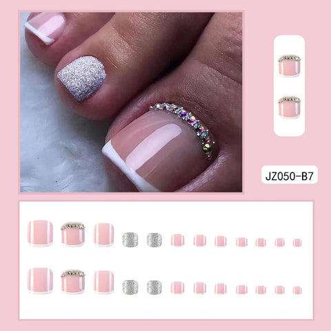 24 Pcs French Design Fake Toe Nail Press on Summer Nails