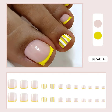 24 Pcs French Design Fake Toe Nail Press on Summer Nails
