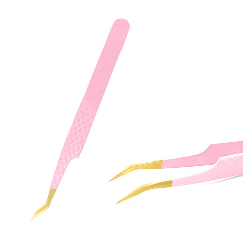 Pink Stainless Steel Eyelash Tweezers