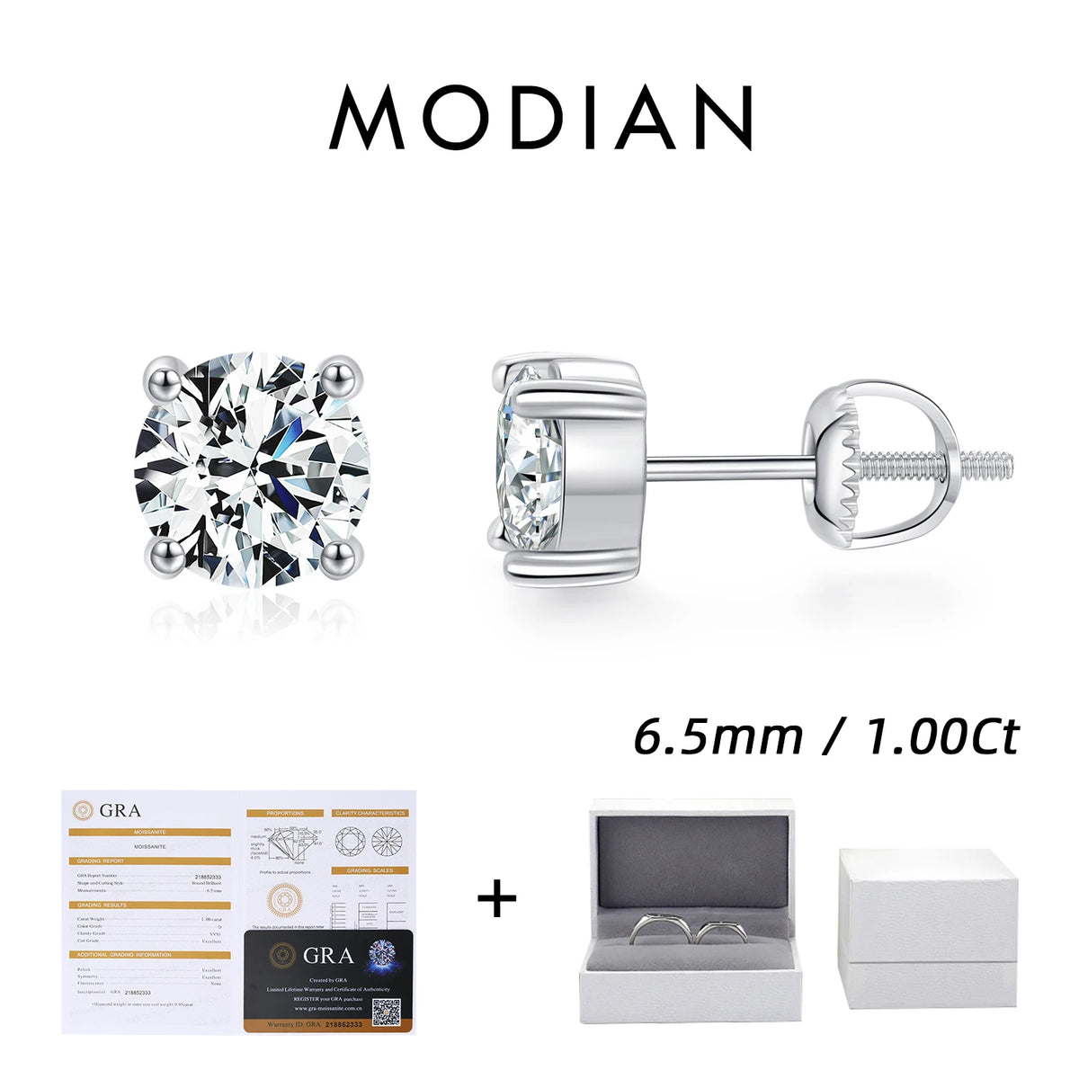 MODIAN Moissanite Lab Diamond Stud Earrings for Women