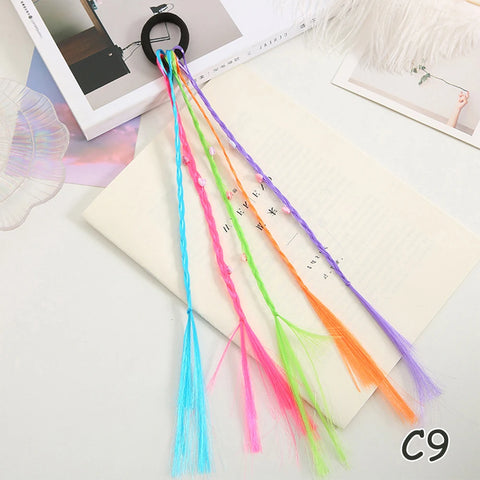 Colorful Synthetic Kids Ponytail Wigs with Headbands and Rubber Bands